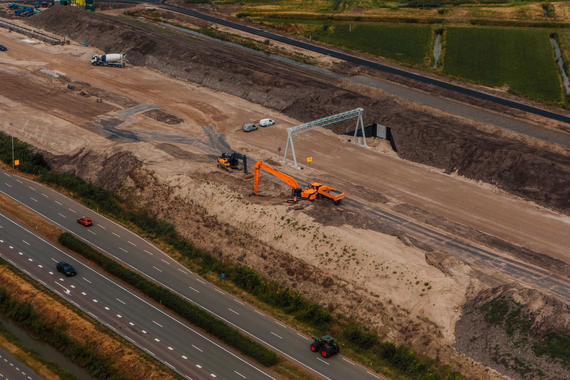 Aerial view of technology and ecology of the Netherlands as an example of sustainability