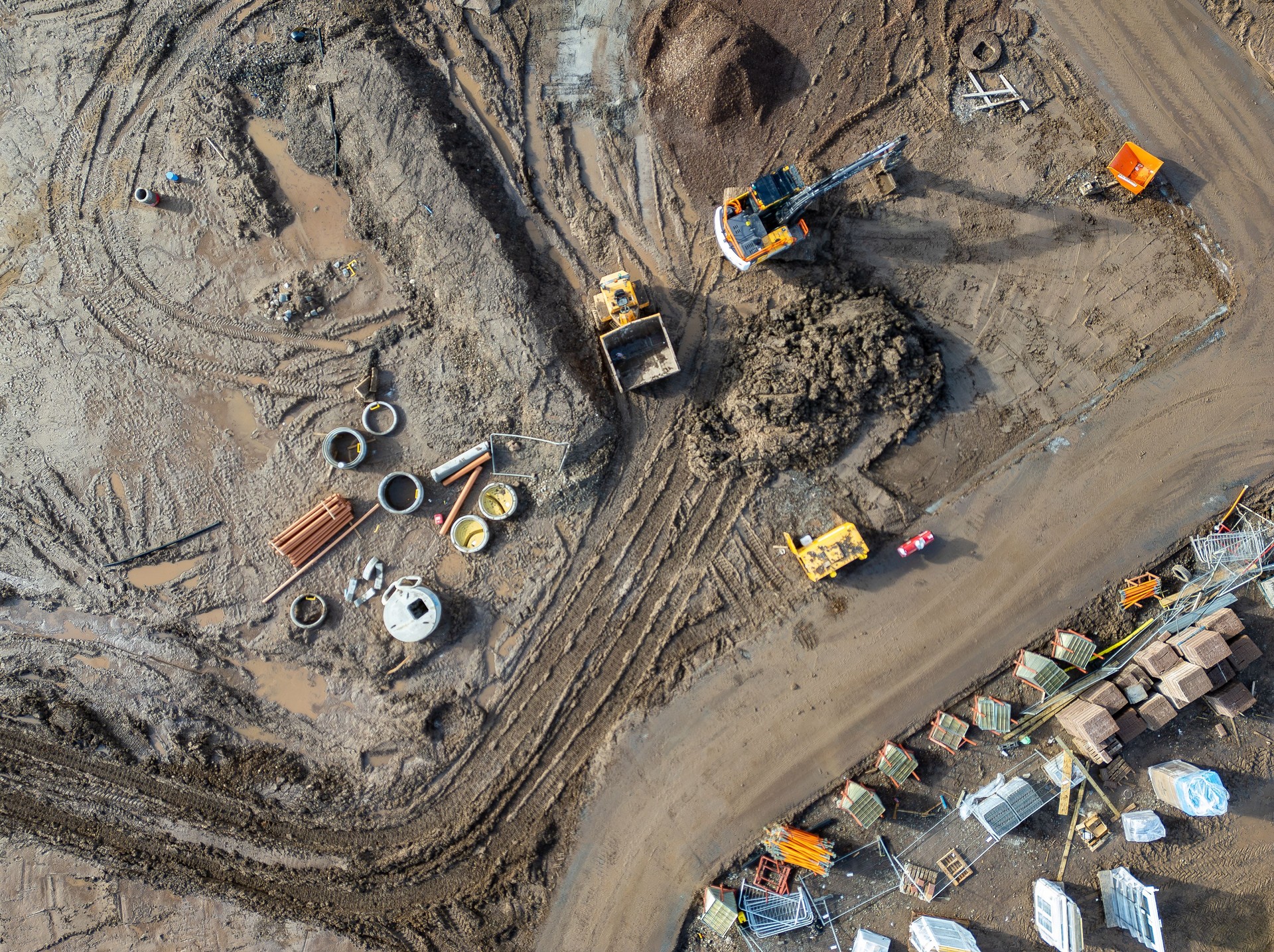 Aerial view of ground preparation for new housing